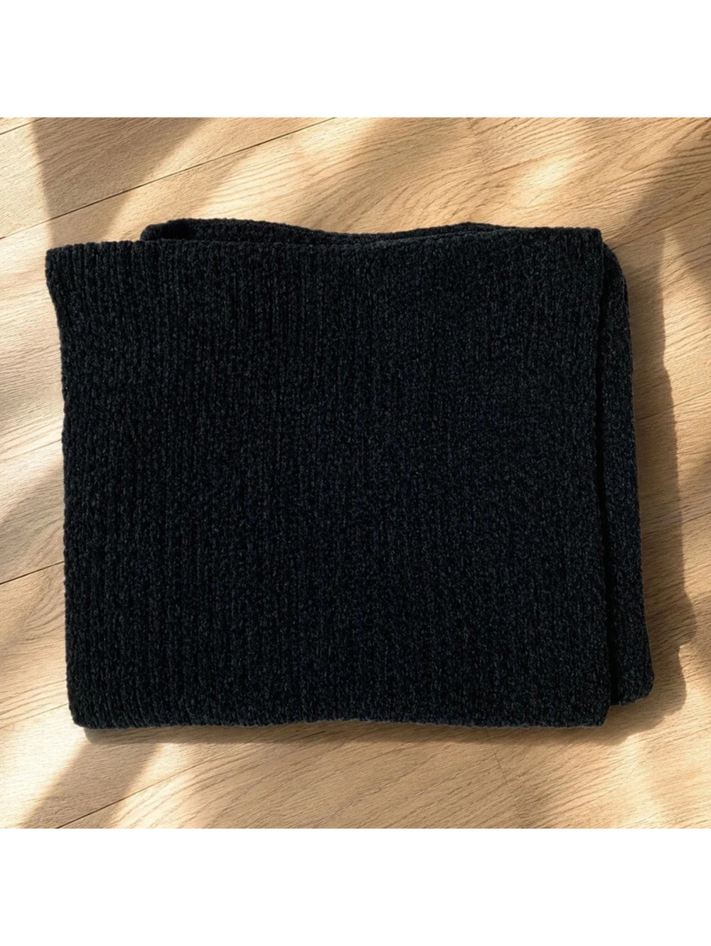 Made in USA Black Ribbed Knit Scarf Unisex Classic Winter Acrylic
